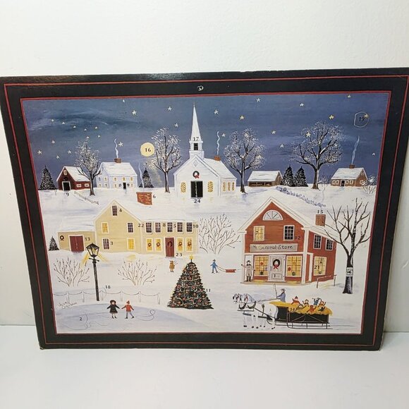 Vtg Jean Colquhoun Print Holiday Victorian Church Town Paper Advent Calendar - Picture 1 of 5